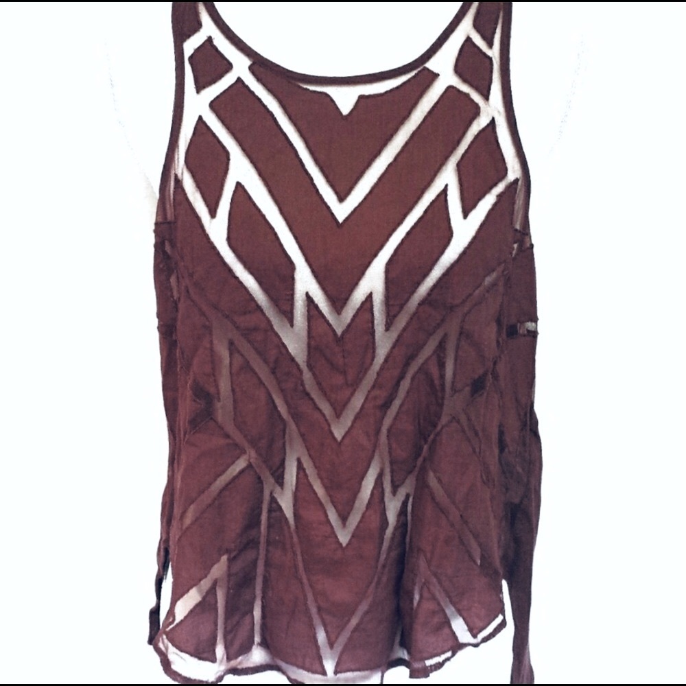 Free People Geometric Mesh Open Back top